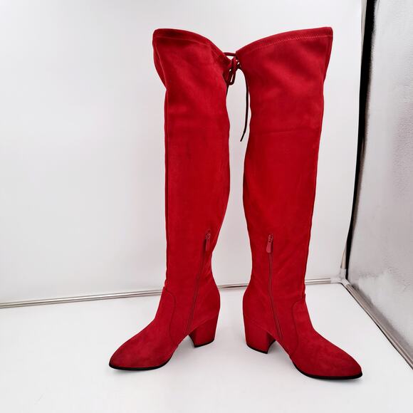 Dream Pairs  Red Women’s Thigh High Boots Over the knee Stretch 3" Block Heel 7 - Picture 6 of 9
